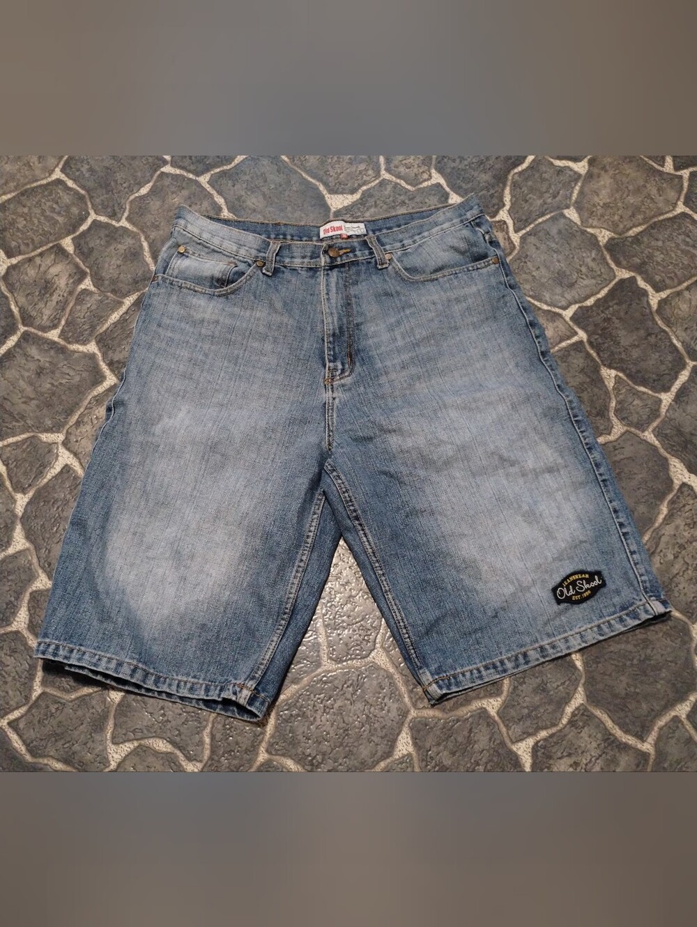 Old Skool mens baggy denim jean shorts size 36 90s VINTAGE
